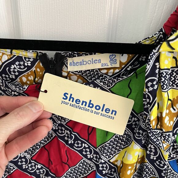 Shenbolen Top Womens Size 2XL Maxi Flared Long Shirt African Print Ankara NWT - Picture 3 of 10
